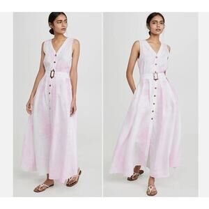 NEW Solid & Striped Sz S Button Down Linen Maxi Dress Ballet Tie Dye Pink